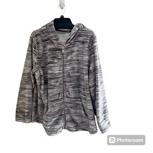 🔘JASON MAXWELL: Women’s XL, gray/white mix fluffy long sleeve zip-up jacket🔘